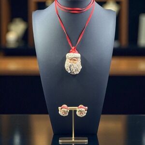 Vintage‎ Santa Face Jewelry Set Christmas Earrings Necklace Holidaycore Coquette
